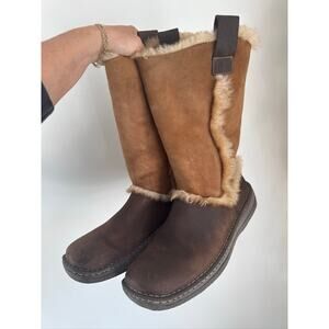 Born Shearling Fold-Over Leather Boots - Brown US 12